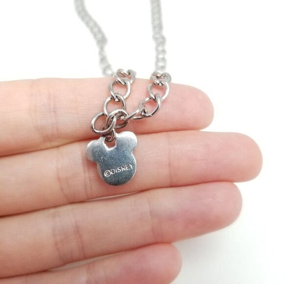 Vintage Disney Mickey Rhinestone Pendant Charm Necklace, Silver Tone Chain - Picture 2 of 5